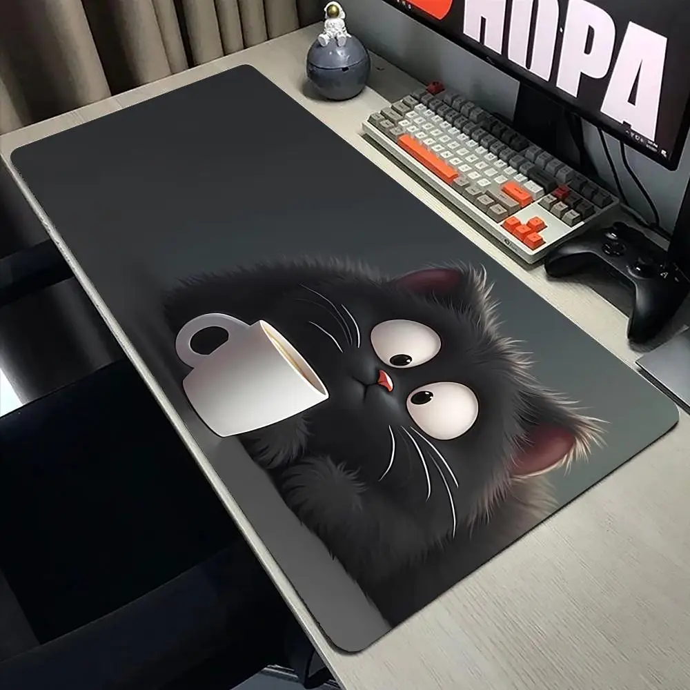 

Коврик для мыши Shaggy Cat с чашкой, большой коврик для компьютерной офисной игровой настольный коврик XXL, резиновые противоскользящие коврики с прошитыми краями для клавиатуры ПК, настольные коврики