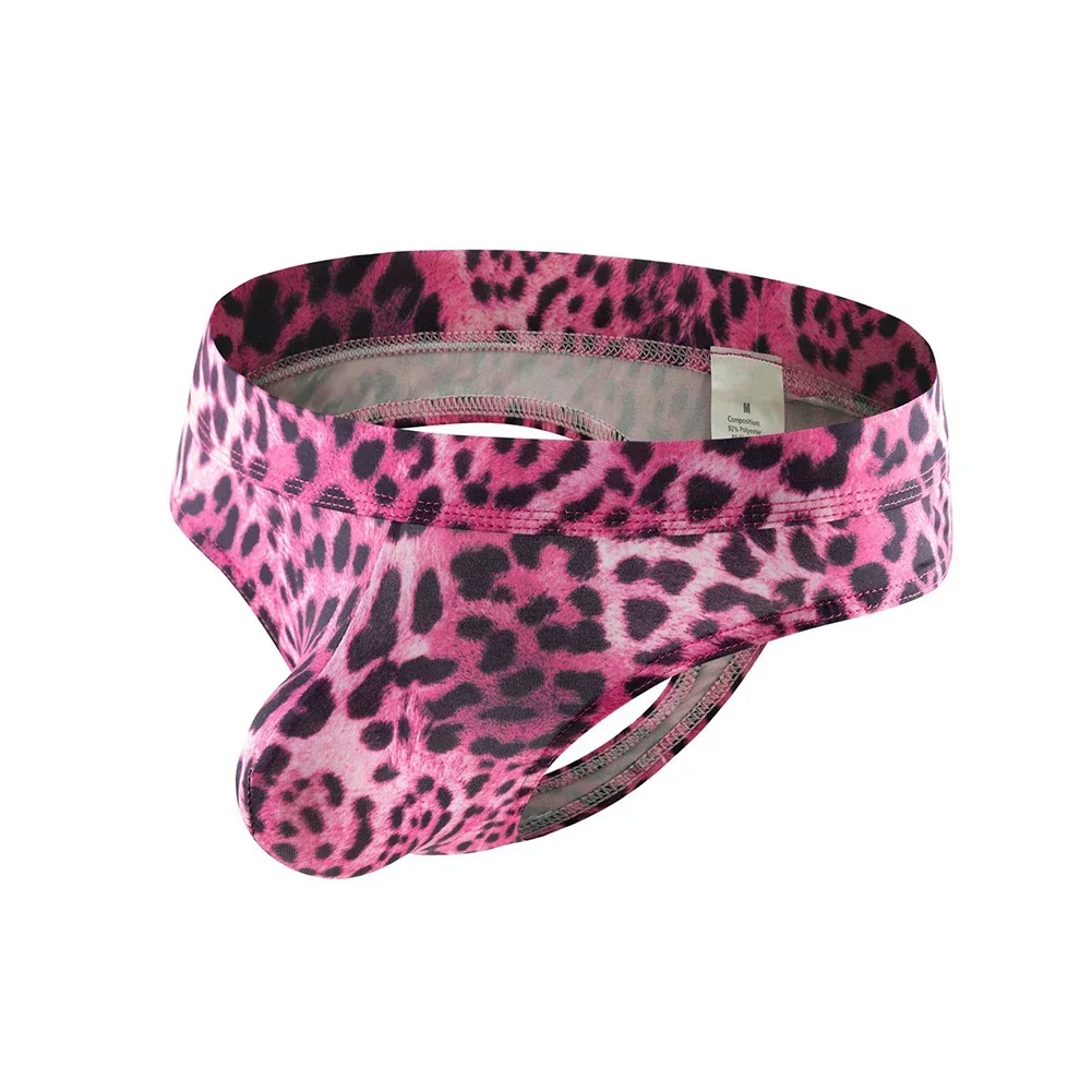 Men Sexy Leopard Print Brief Thongs Low Waist Underwear Smooth G-string Solid Pouch Panties Elastic Breathable Men\'s T-back