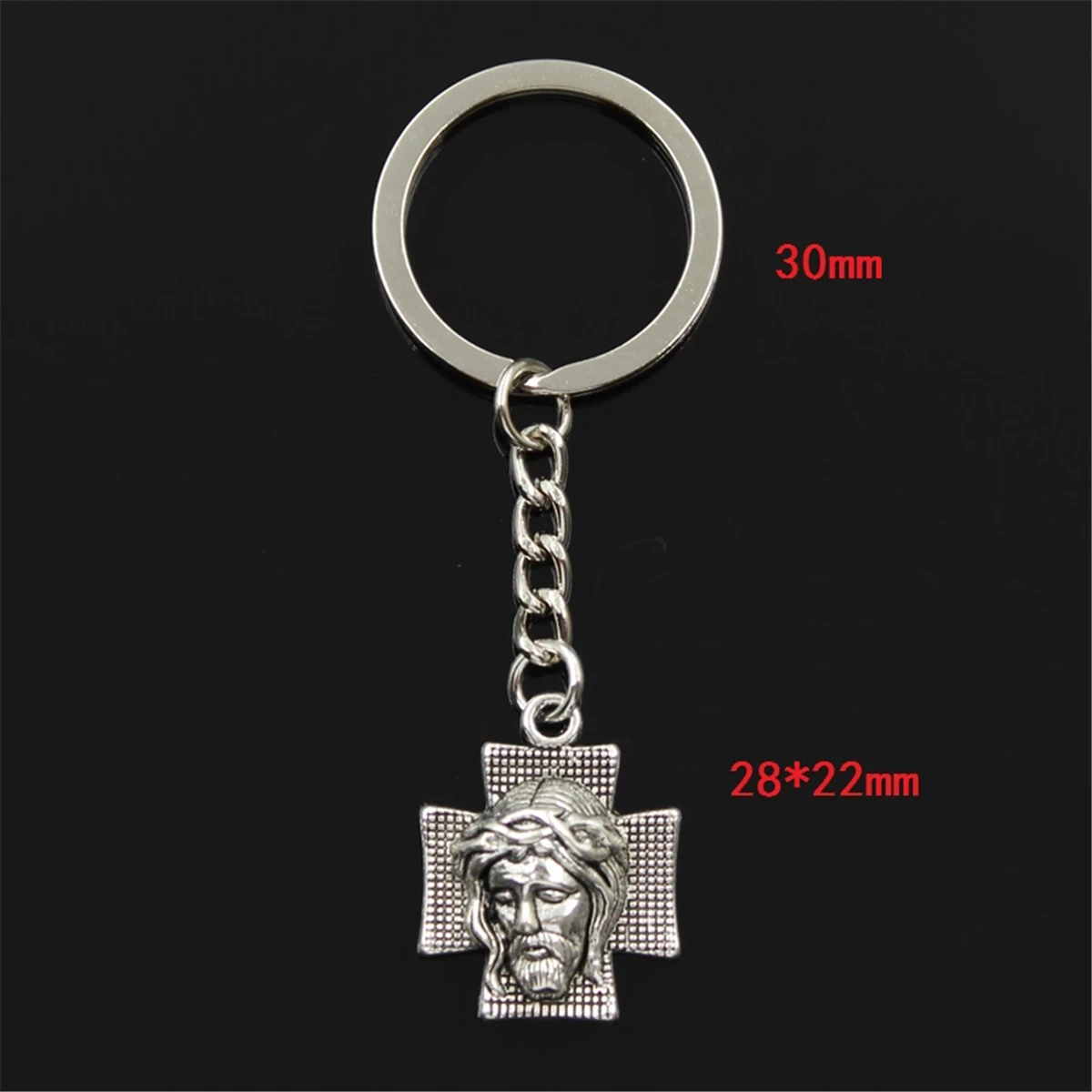 Fashion Keychain 28x22mm Cross Christ Jesus Silver Color Pendants DIY Men Jewelry Car Key Chain Ring Holder Souvenir For Gift