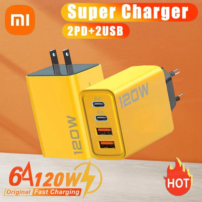 Xiaomi-Chargeur de téléphone de voyage USB Type-C PD, adaptateur de charge super rapide, chargeur mural, 4 ports, 120W, 3.0