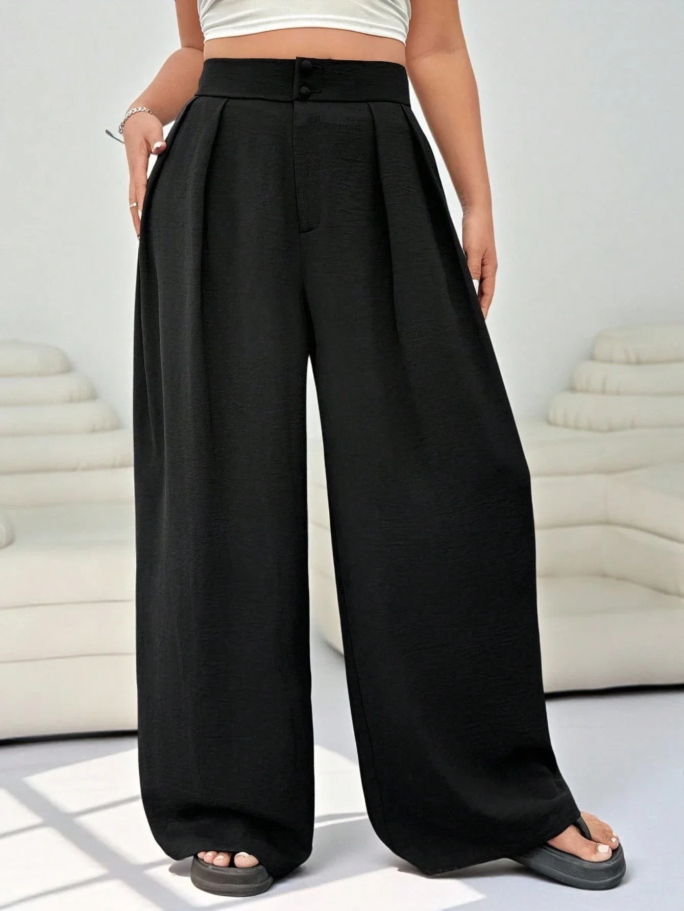 

Широкие брюки с высокой талией, черные, прямые, повседневные, для женщин