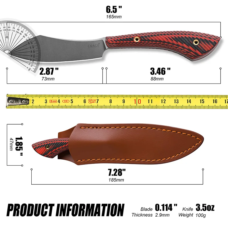 GRAGI 3'' Fixed Blade Pocket Knife Daily Use Peeling Knife D2 Blade Two-tone G10 Handle Mini Paring Knives DIY Outdoor Tool EDC