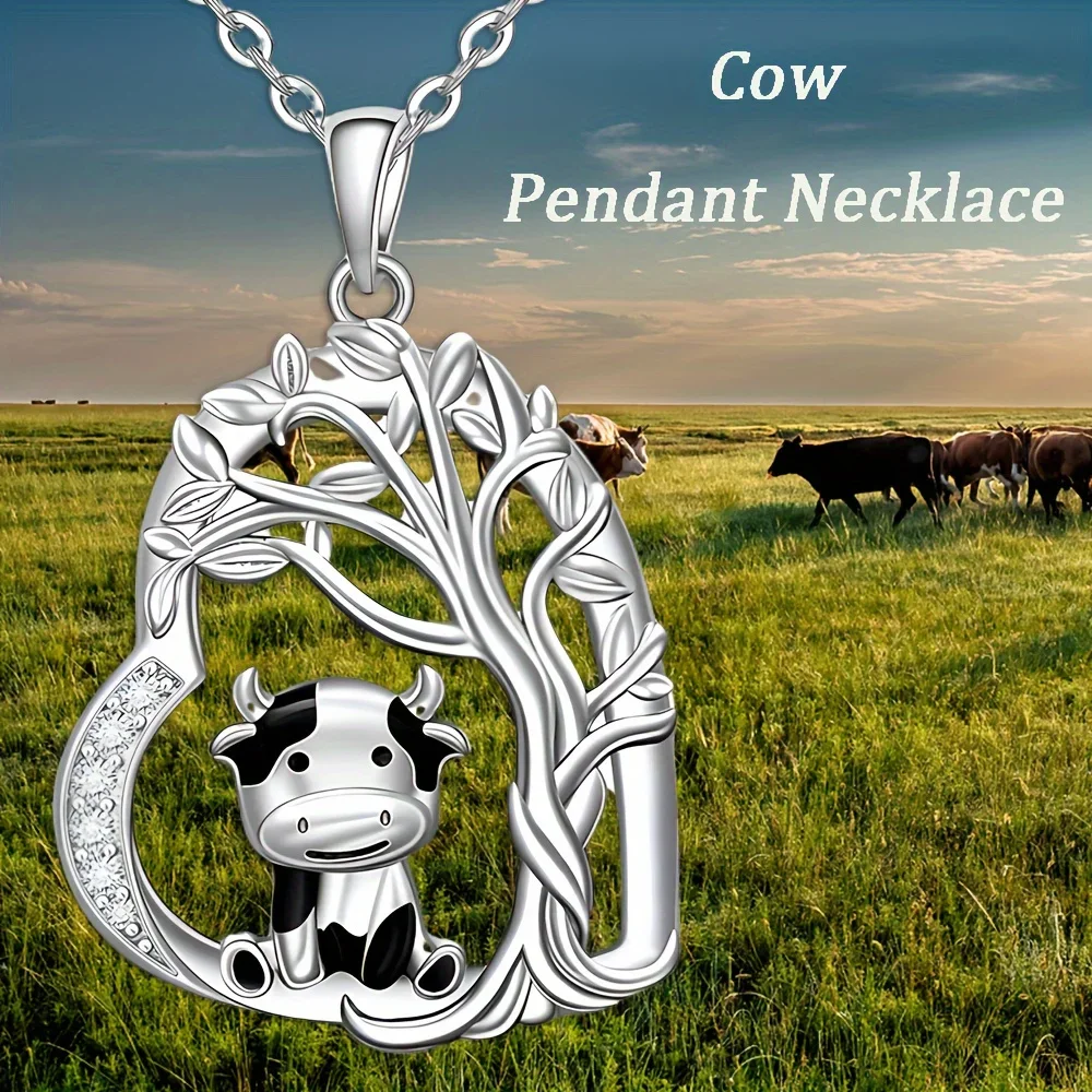 Fashion1pc Cute Cow Baby Tree of Life Heart Pendant Necklace, Inlaid Shiny Zirconia Holiday Birthday Party Giftniche Style, Exqu