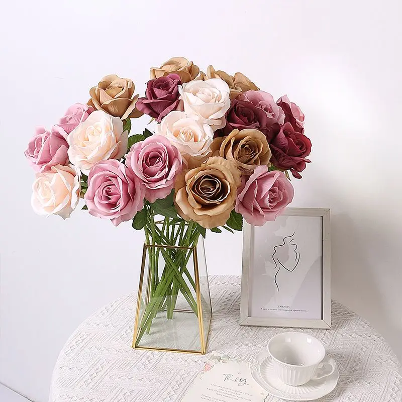 5pcs Rose Artificial Flowers Bouquet Silk Flowers Wedding Marriage Decoration Supplies Fake Flower for Garden Home Decor Outdoor