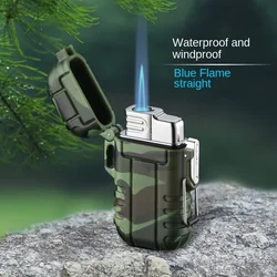 Explosive Outdoor Waterproof Inflatable Windproof Lighter Blue Flame Straight Into Camouflage Lanyard Portable Lighter Freeshipp