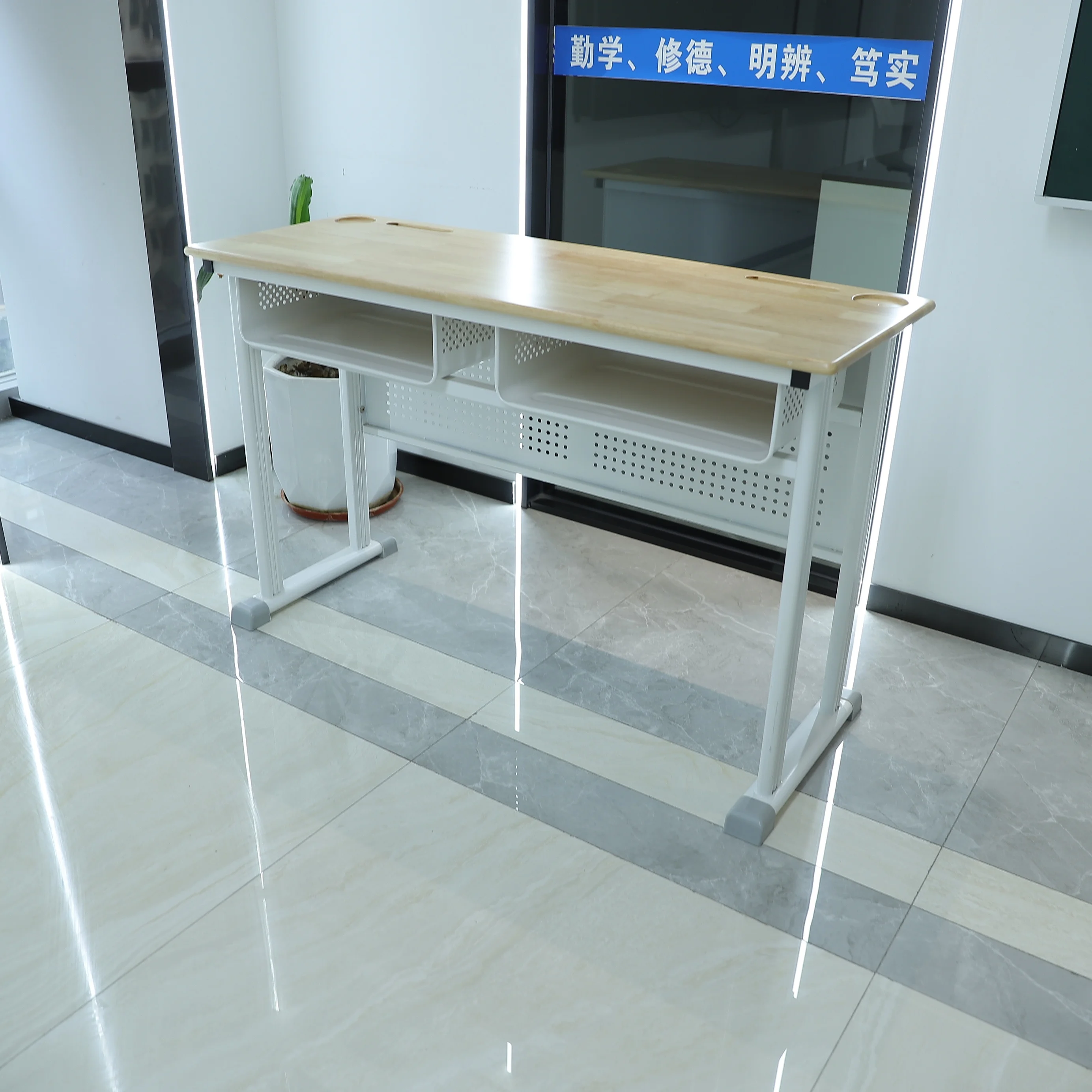 Modern Classroom Steel Frame School 2-Person Double Teacher Desk And Chair Set With Durable & Eco-Friendly Wood Top