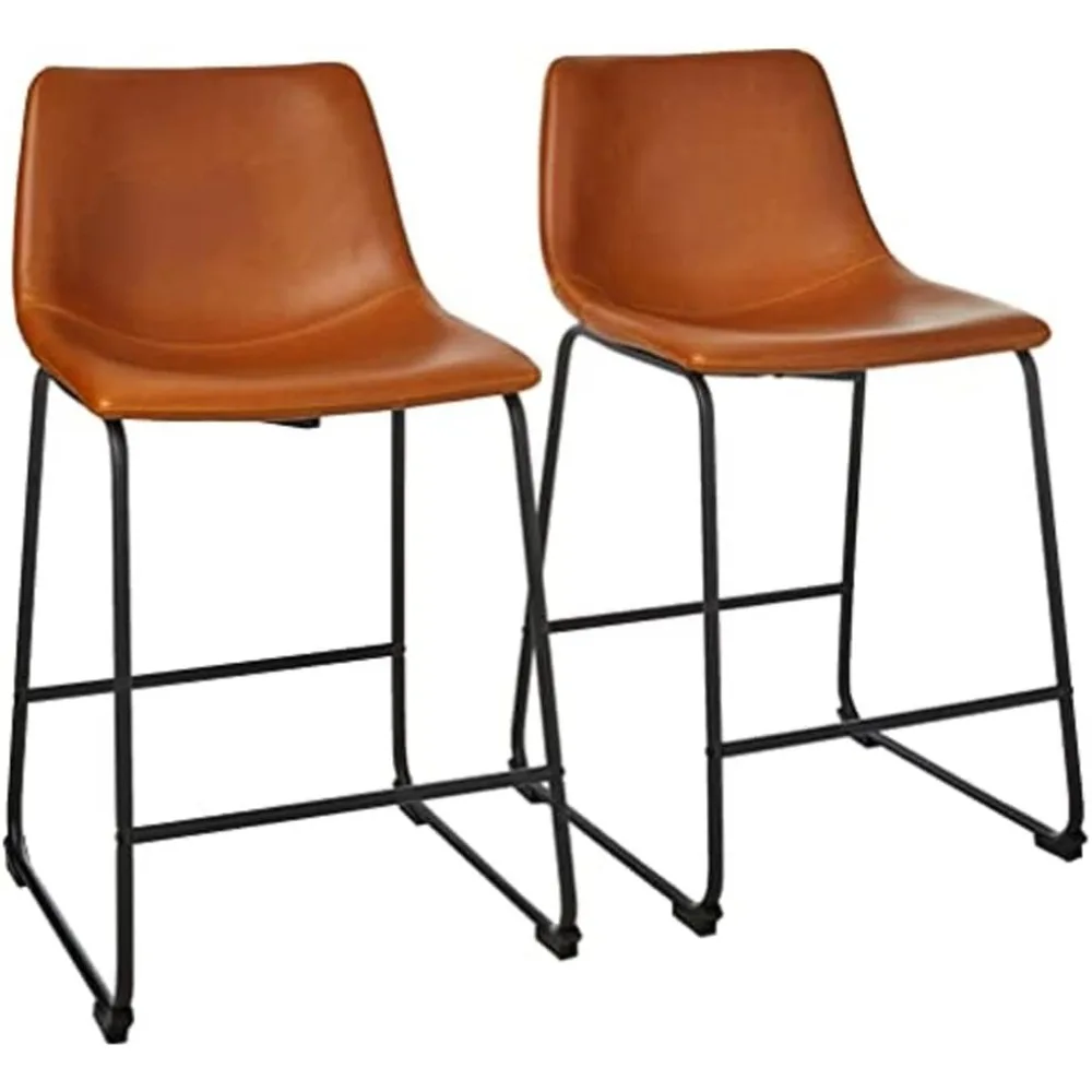 Douglas Urban-Chaises de comptoir sans accoudoirs en similicuir, industriel, brun whisky, lot de 2