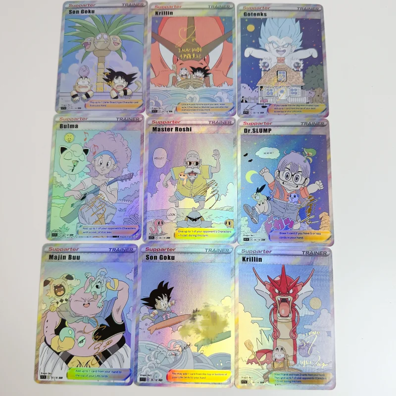 Dragon Ball Pokemon Cards Goku Krillin Bulma Majin Buu Jigglypuff Anime Game Characters Collection Color Flash Self Made Cards