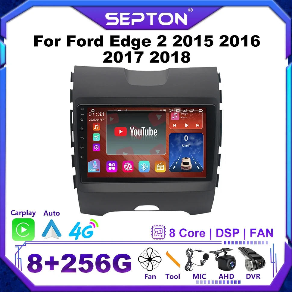 

Автомобильный радиоприемник SEPTON для Ford Edge 2 2015 2016 2017 2018 4G 8 ядер Wifi Carplay Android Авто GPS мультимедийный видеоплеер 8 + 128G