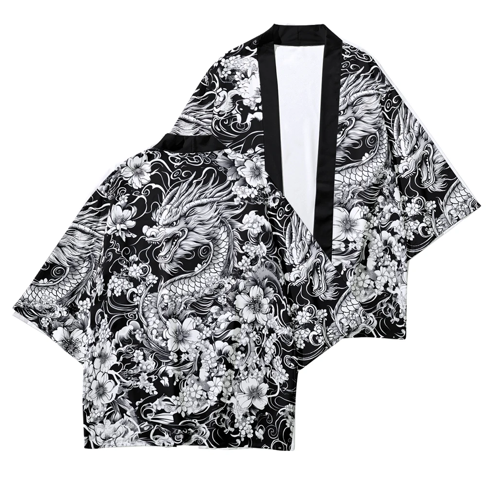 الشارع الشهير أنيمي التنين طباعة قميص الملابس التقليدية هاوري كيمونو 2025 النساء الرجال انمي ياباني الآسيوية سترة يوكاتا #3