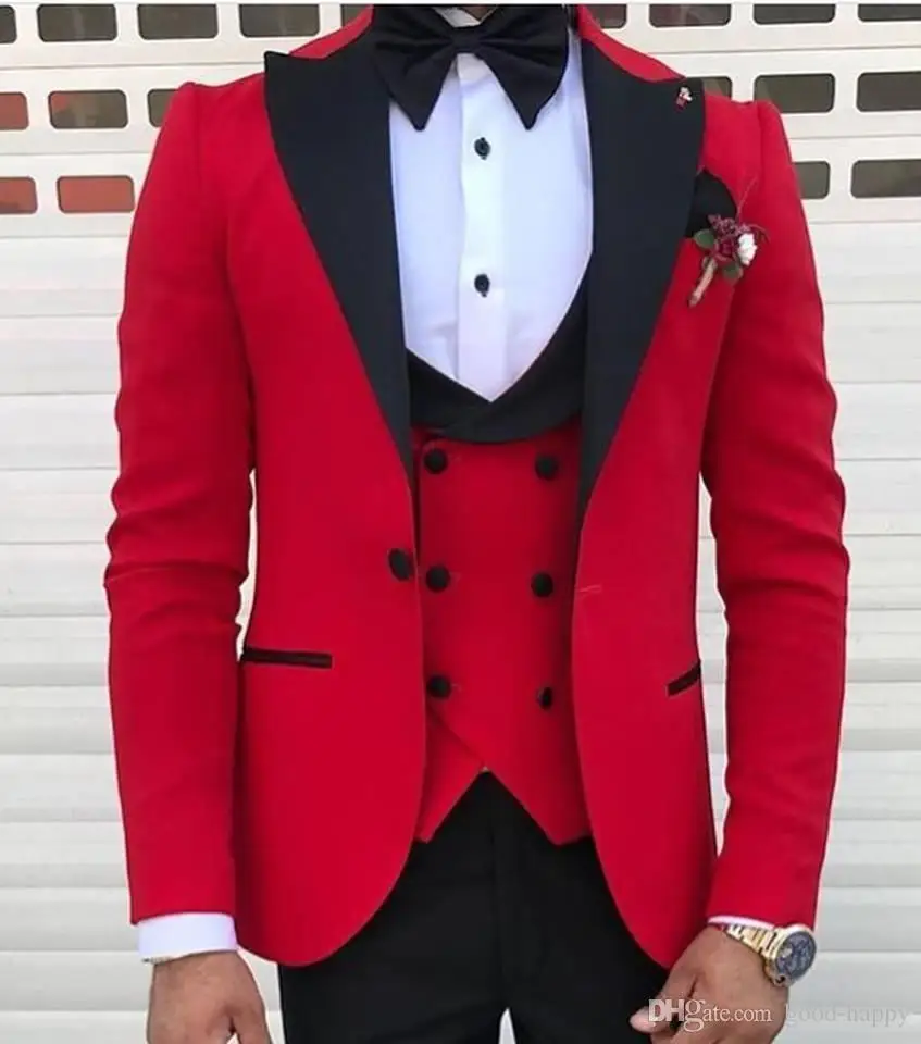 

Men Classic Red Suit For Wedding Groom Tuxedo Slim Fit Terno Masculino Prom Party Best Man 3 Pieces Suit