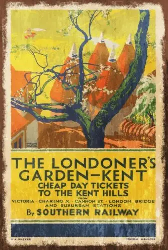 Kew Gardens Southern Rail Travel Advert Aged Look Vintage Retro Style Metal Sign