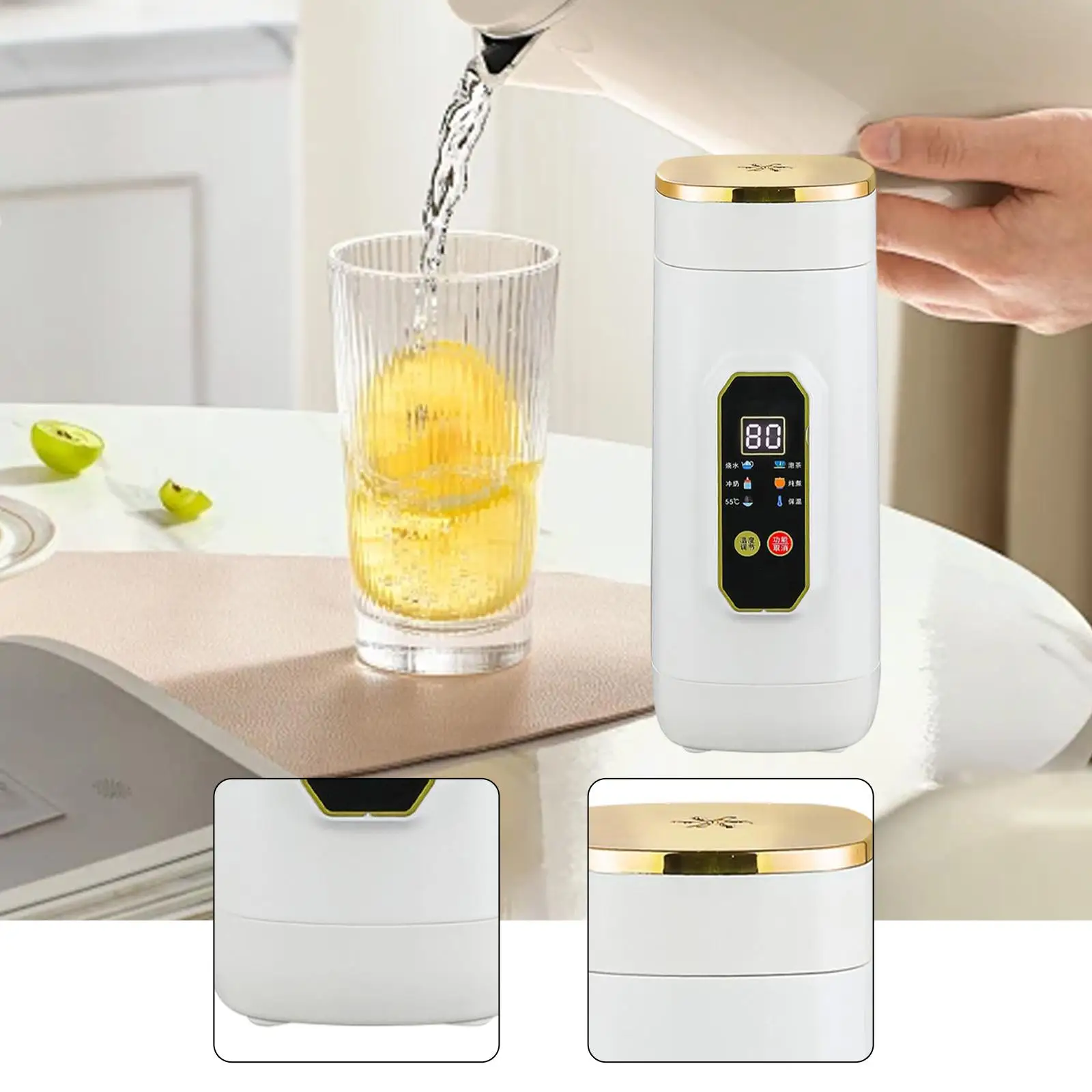 

Portable Electric Kettle Portable Stainless Steel Hot Water Boiler Insulated Cup Heating Drinking Cup for Backpack Bag Camping