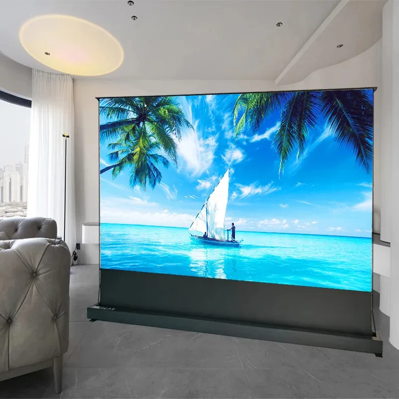 Hot selling 72 inch~150 inch ALR 4K/8K Projection Screen Black Diamond Long Throw Electric Tension Floor Rising Projector Screen