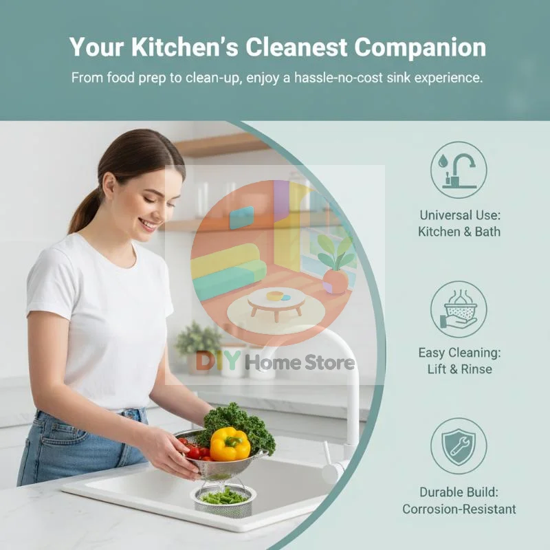 Stainless Steel Sink Strainer Fine Mesh Anti-Clogging Easy-Lift Handle for Homeowners Renters Kitchen Drain Use