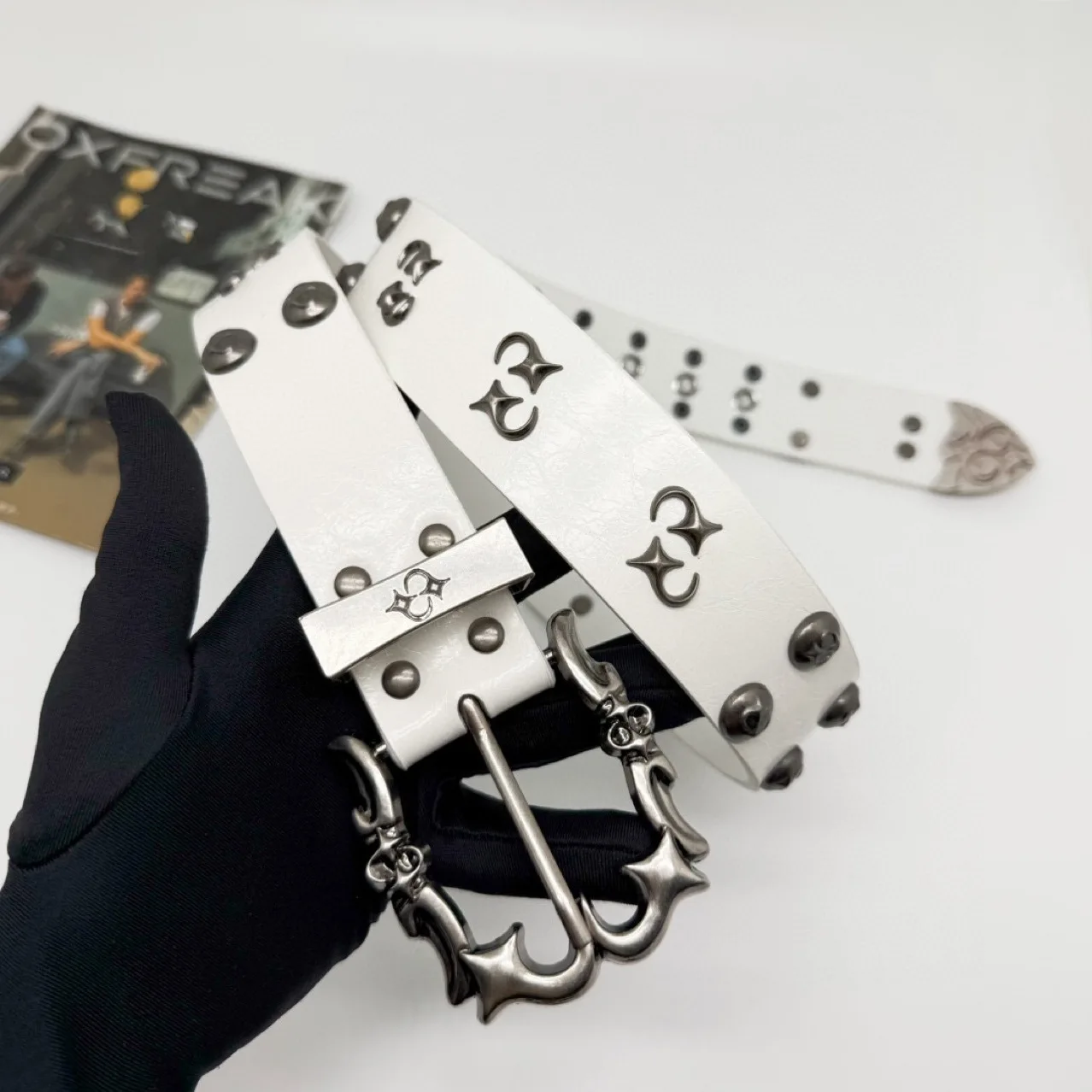 القوطية Y2K النساء الرجال أحزمة العلامة التجارية الفاخرة القوطي السيدات الهيب هوب الشرير برشام الهيكل العظمي طباعة حزام خصر الجينز زنار #5