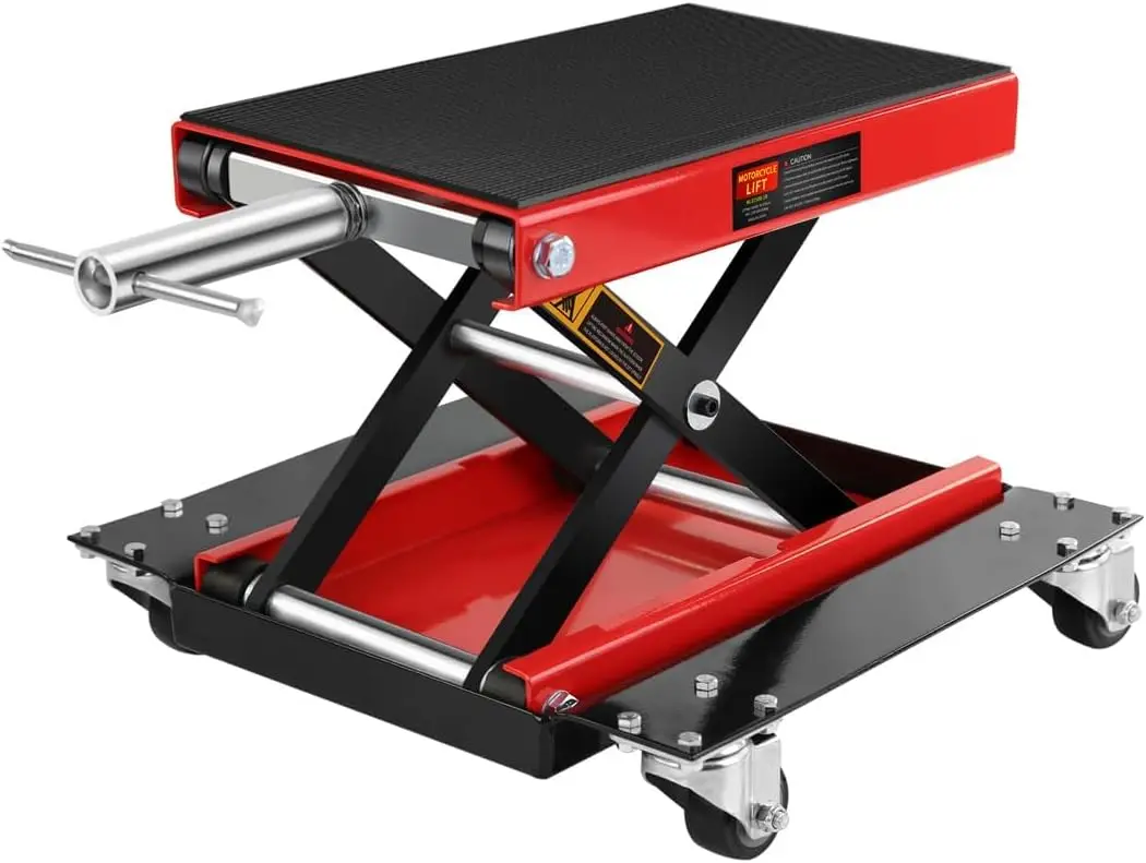 

Motorcycle Lift Scissor Jack with Dolly Wheels, Heavy-Duty Steel Scissor Jack with Wide Deck & Crank Handle for Bikes, ATVs, UTV