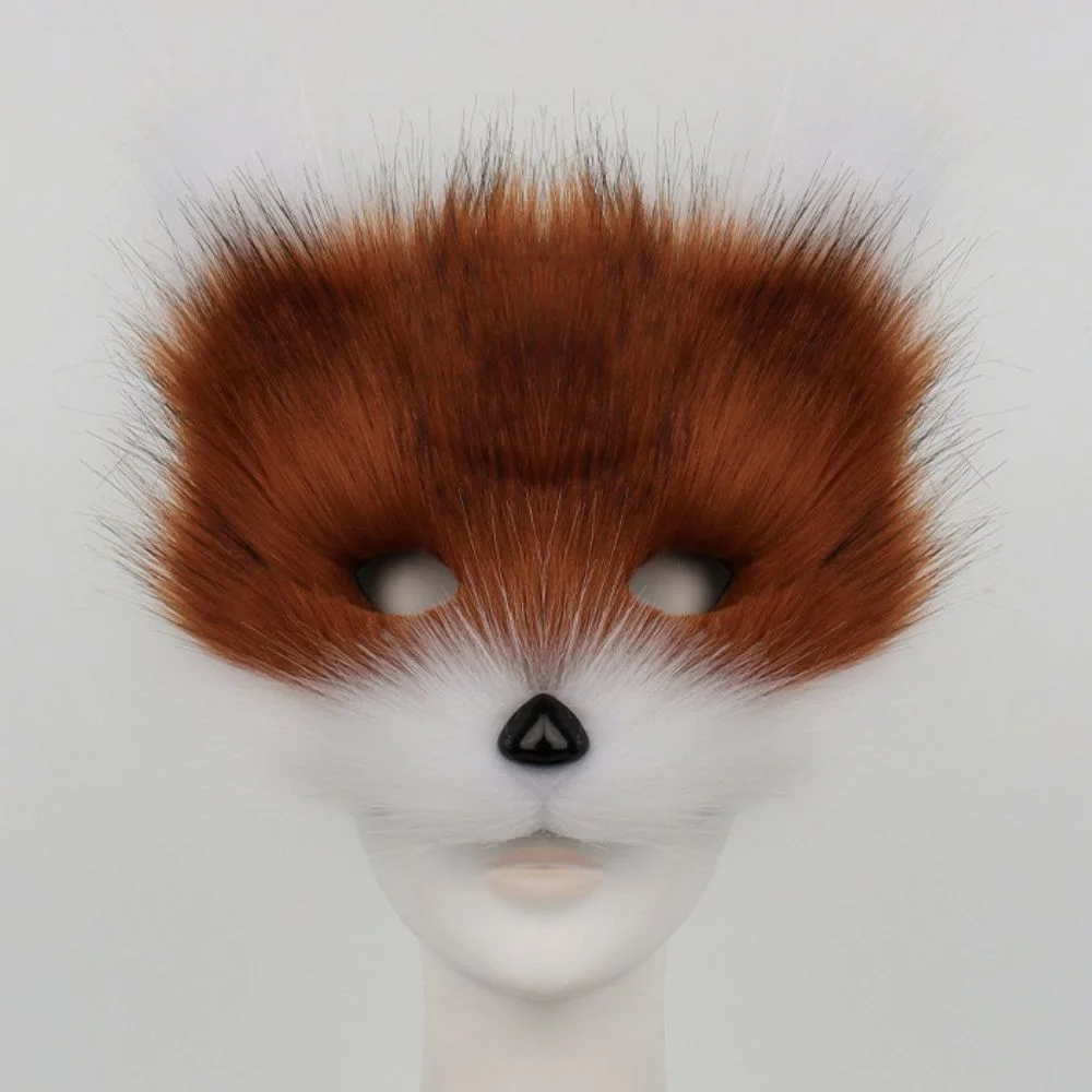 Durable Faux Fur Fox Mask Half Face Furry Cat Mask Realistic Lightweight Halloween Cosplay Party Costume