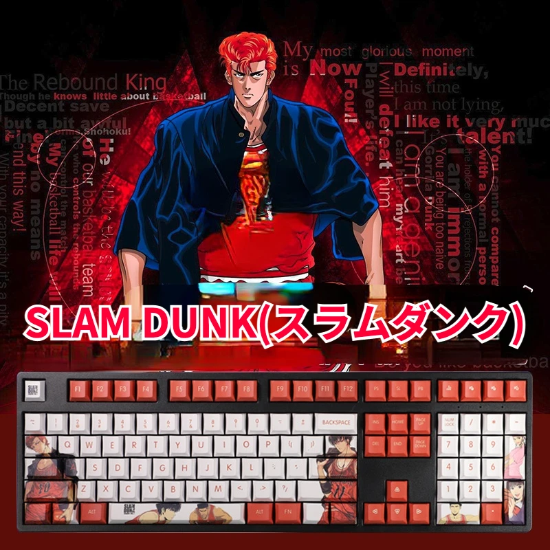 teclas slam dunk anime tema cor keycap pbt material cereja perfil legal design mecanico teclado bone 108 01