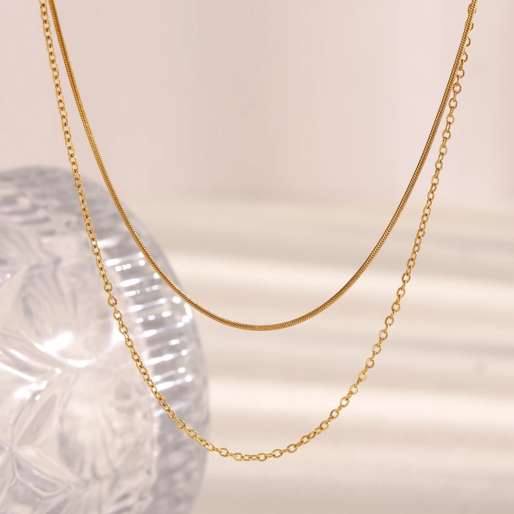 E.B.belle PVD-beschichteter Edelstahl, doppellagige Schlangen-O-Ketten-Halskette, stapelbarer Statement-Schmuck für Damen – Detail 6