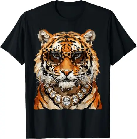 Cooles Tigerroar-Leoparden-Sonnenbrillen-T-Shirt, lustiges Y2k-Kunst-Ölgemälde, ästhetische Kleidung für Frauen und Männer, Persönlichkeits-T-Shirt, Geschenke – Detail 16