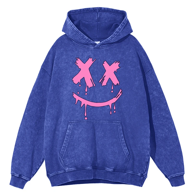 Bad Laugh Graffiti Cartoon Print Cotton Washed Hoody Men Warm Distressed Retro Casual Hoodie Autumn Fashion Versatile Tops Male