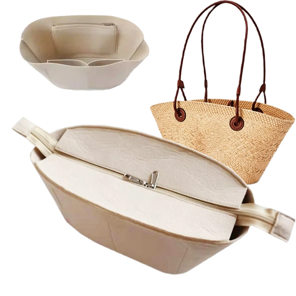 Felt Bag Organizer Insert Shoulder Strap for LOE Anagram Basket Straw Woven Bag Support Inner Liner Bags Accessories