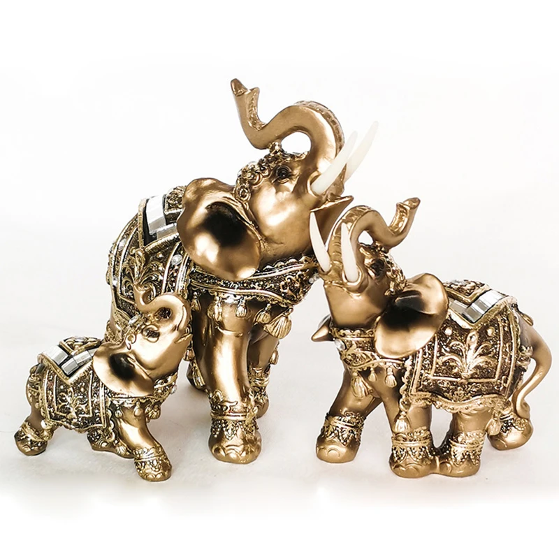 

Golden Resin Elephant Statue Lucky Feng Shui Elegant Elephant Trunk Statue Lucky Wealth Figurine Crafts Mother's Day Gift