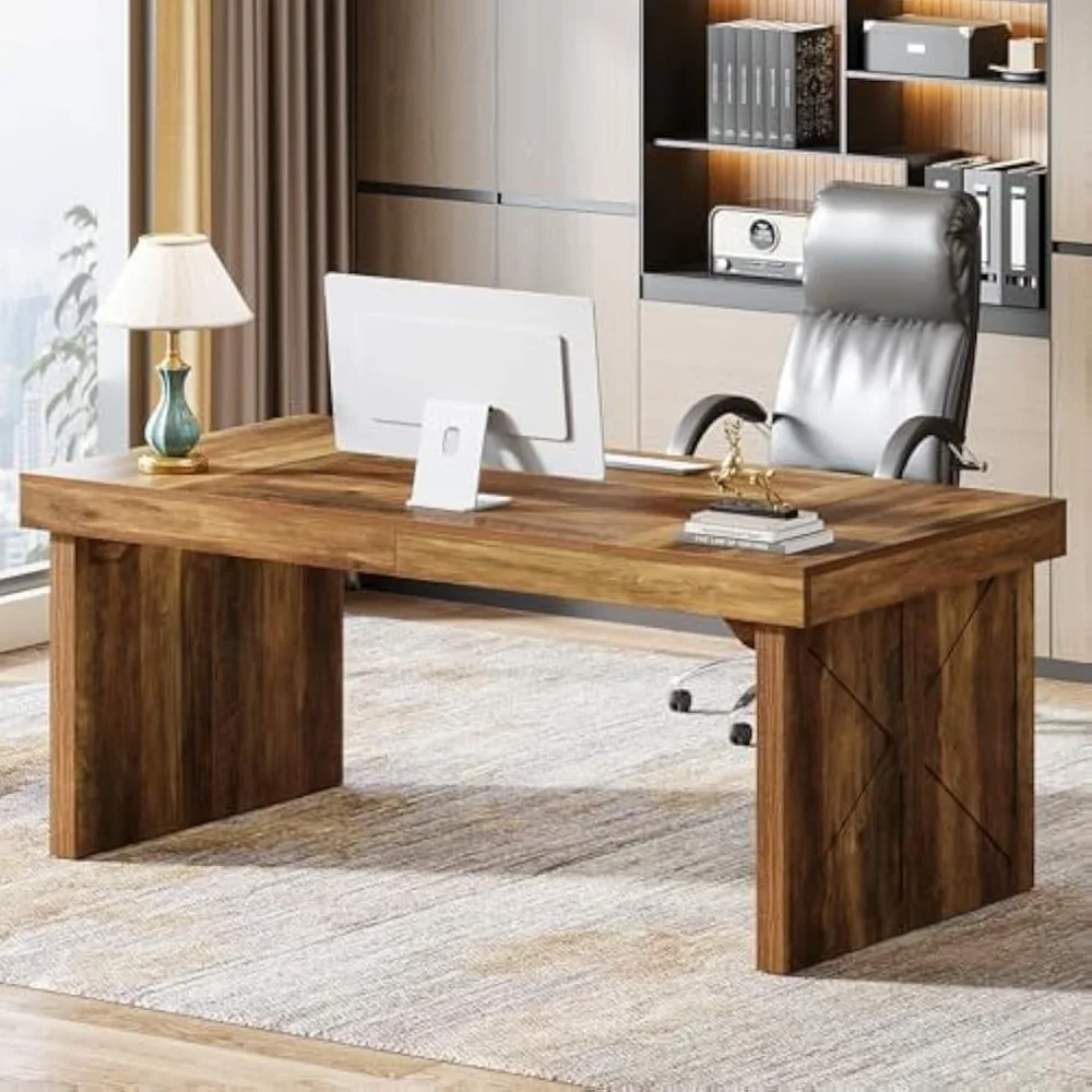 

63 Inch Executive Computer Desk, Modern Simple Wood Office Desk, Large Study Writing Table Business Workstation