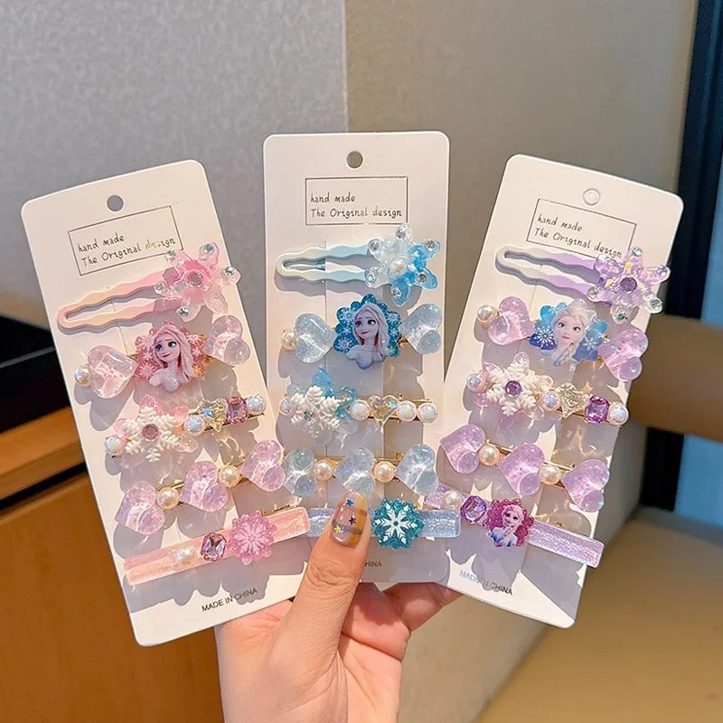 5 uds. Nueva moda de dibujos animados para niña, horquilla para el pelo de Elsa, accesorios para el cabello con flequillo para niñas, regalos de cumpleaños para niños