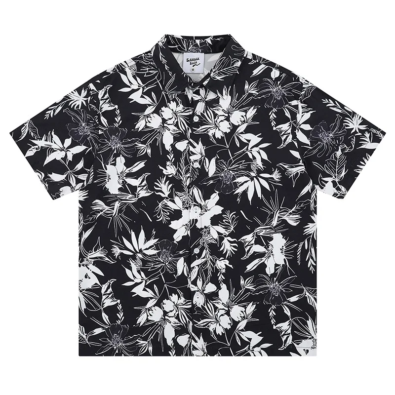 

Men Vintage Hong Kong Style Full Floral Print Short Sleeve Shirt Loose Casual Beach Blouse For Summer
