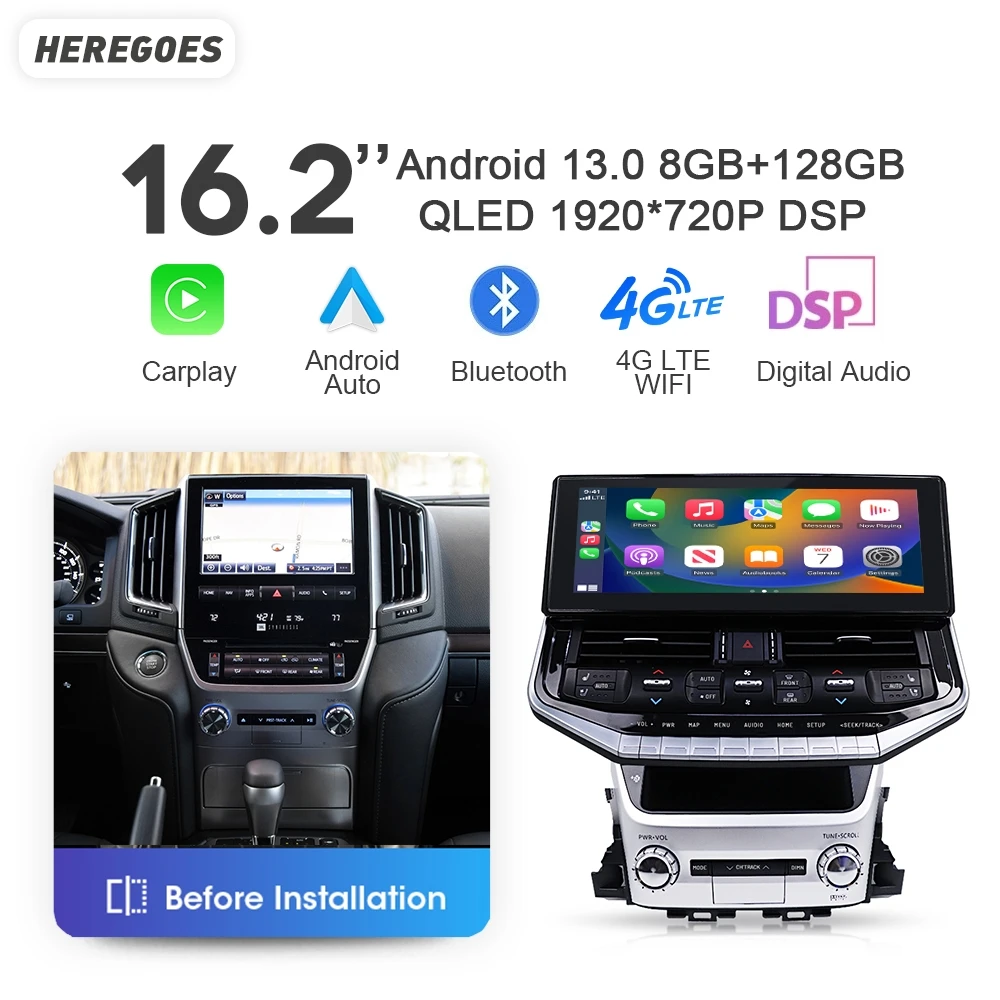 

QLED 16.2" Carplay Auto Android 13 Car Radio Multimedia Player Navigation GPS Wifi For TOYOTA LAND CRUISER LC200 LC300 2008-2021