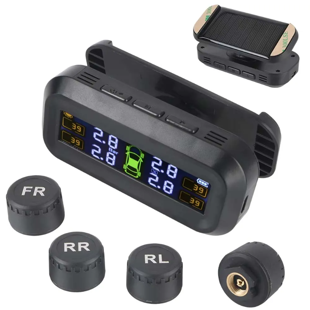 Universal Car Tpms Tire Pressure Monitoring System Solar Power Digital Tmps Lcd Display Security Alarm Tire Pressure Sensor