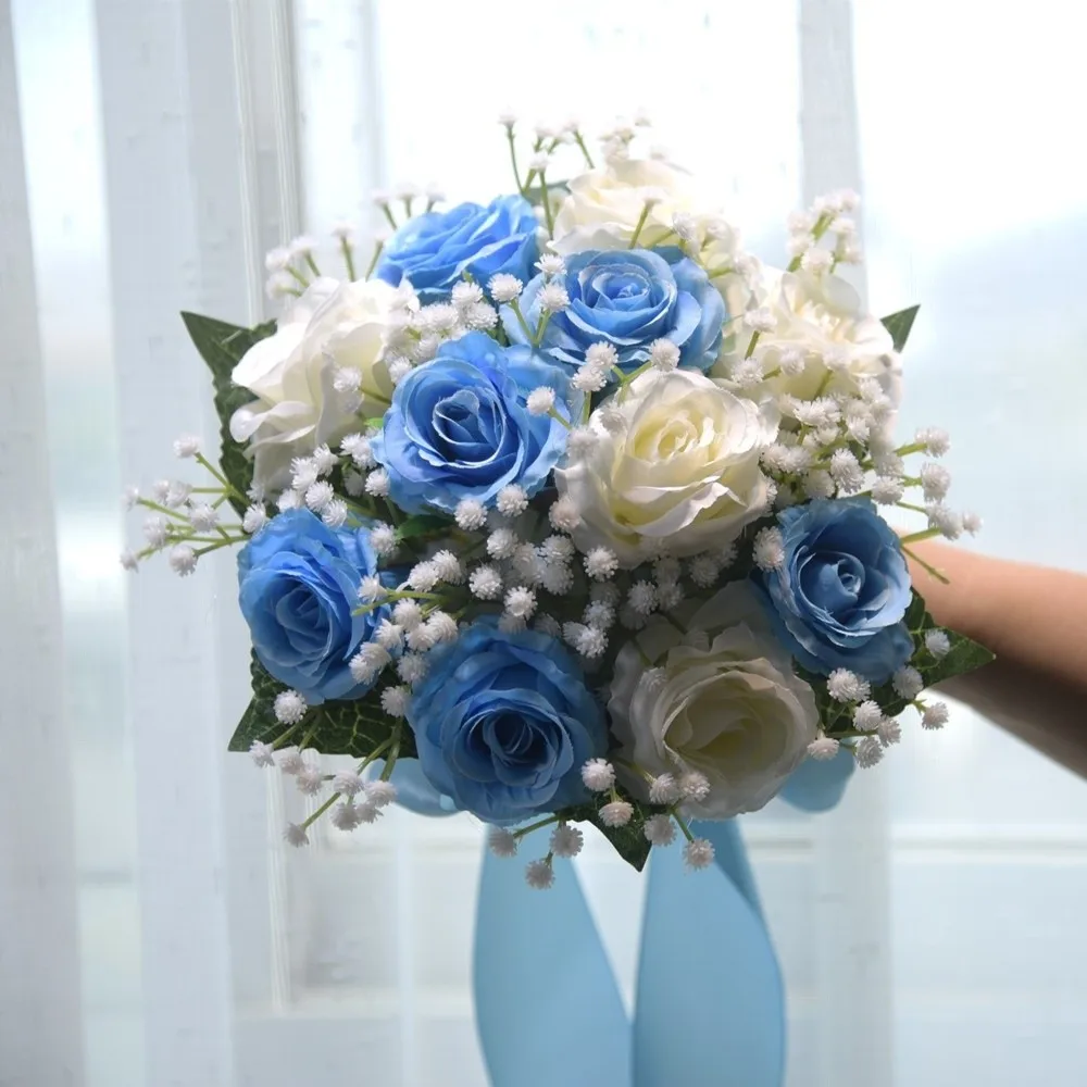 

Romantic Wedding Bouquet Artificial Roses Multi-functional Silk Artificial Flowers Real Touch with Silk Ribbon Mariage Bouquet