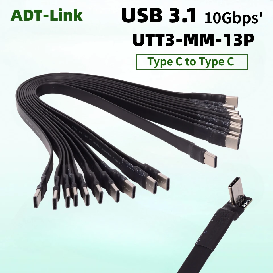 Slim Gen2 USB C 3.1 Cable FPV Thin Ribbon FPC Charging Cable USB Type-C Male 90 Degree Angled Right Down Angled to USB3.1 Type C