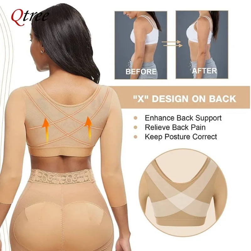 Qtree Arm Shaper dimagrante per le donne compressione Body Shaper Post chirurgia Shapewear maniche con chiusura anteriore senza cuciture reggiseno