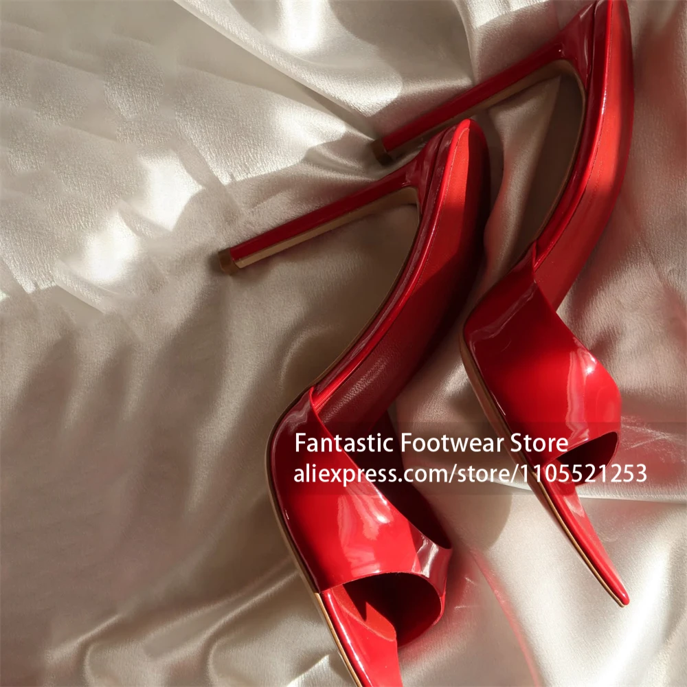 

Patent Leather Pointed Toe Stiletto Mules Backless Slip On Slide Sandals Designer Style Party Evening Dress Footwear for Summer