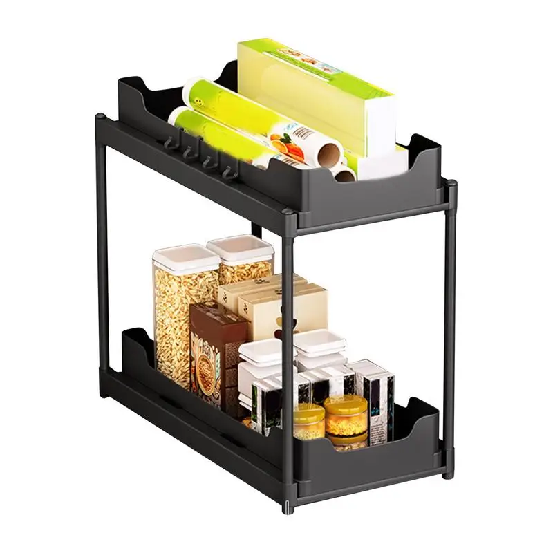 

Under The Sink Organizer 2-Tier Pull Out Kitchen Cabinet Organizer With Sliding Drawer Multi-functional Undersink Organizer For