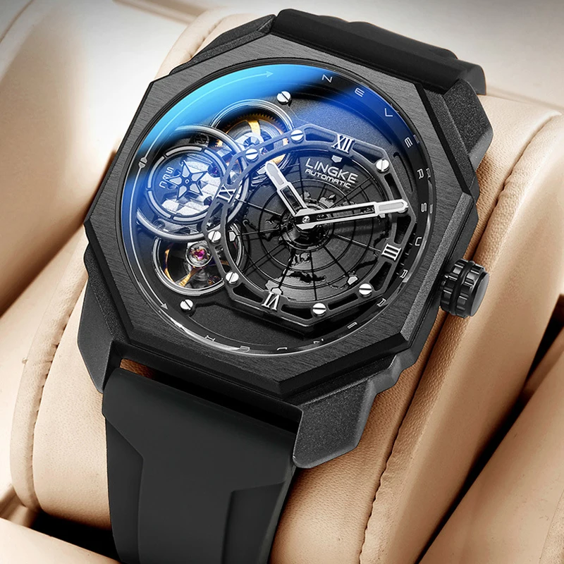 

Мужские часы, роскошные полые автоматические механические часы, модные светящиеся водонепроницаемые оригинальные часы с секундной стрелкой