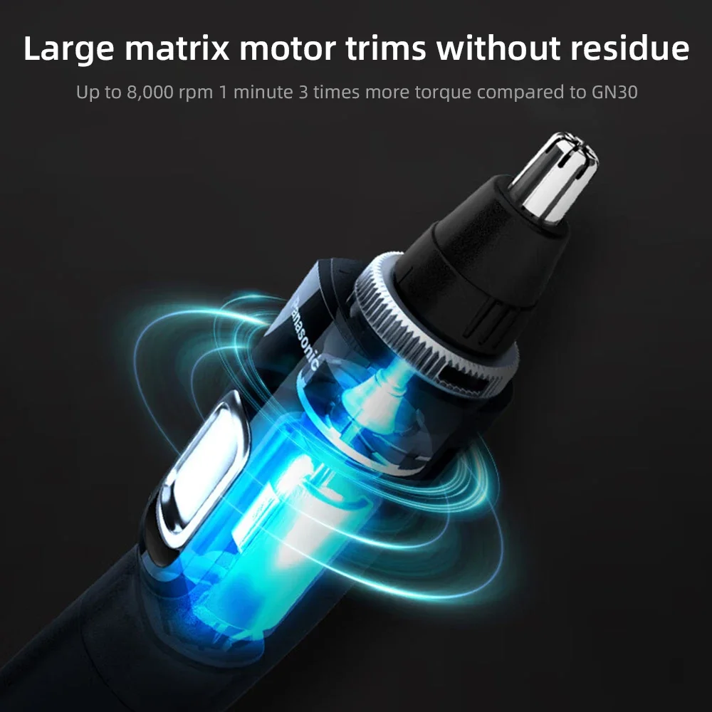 ماكينة تشذيب شعر الأذن والأنف من باناسونيك للرجال، نظام تنظيف مكنسة كهربائية، محرك قوي وشفرات مزدوجة الحافة للقطع أكثر سلاسة