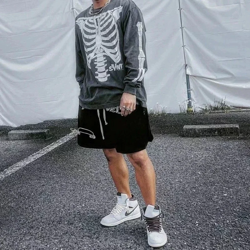 Men Women Oversize Loose T Shirt Saint O-Neck Long Sleeve Black Letter Print Simple Cotton Tee High Quality Washing Arrival Coat