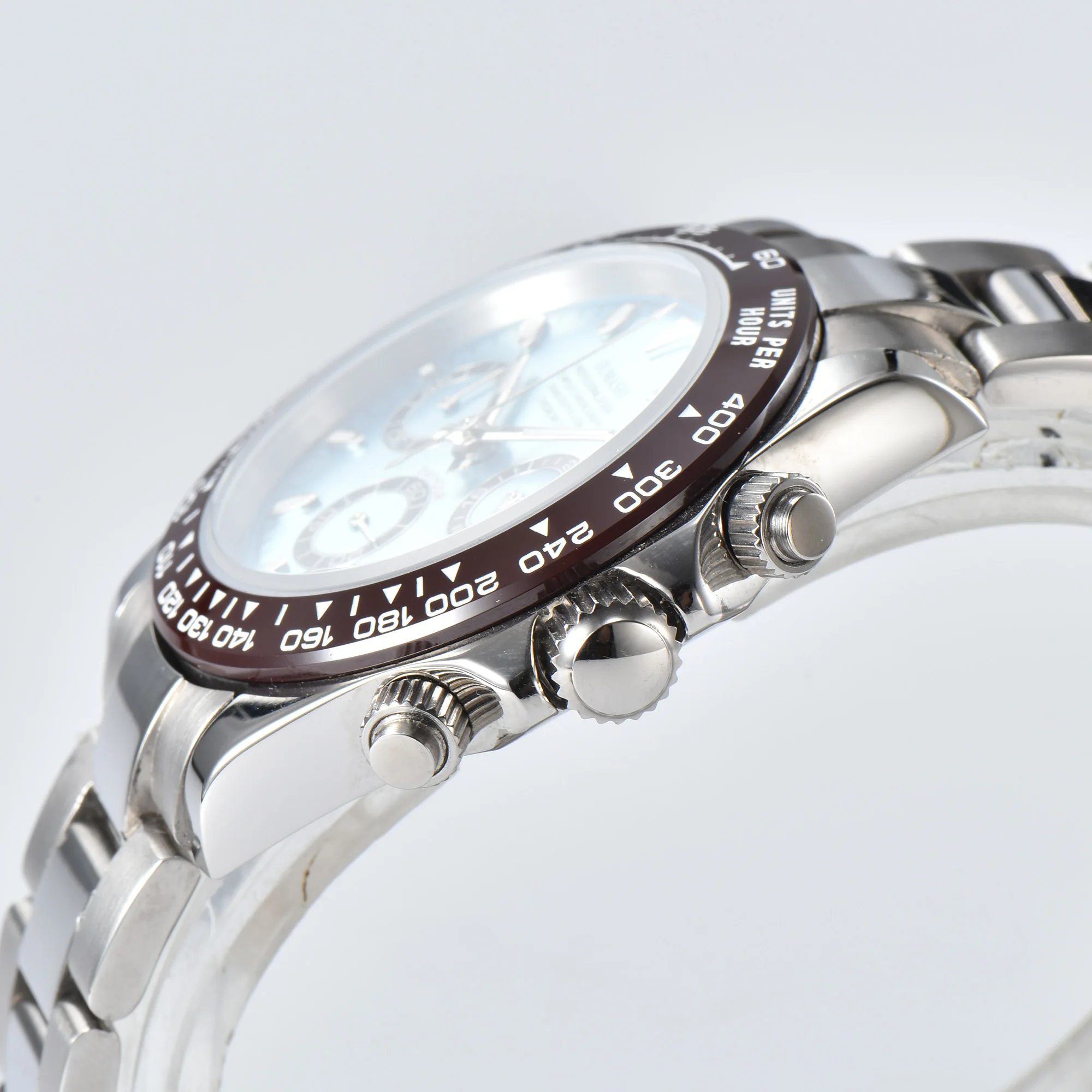 Relógio Quartzo Masculino com Sapphire, Cronógrafo de Luxo, Logotipo Personalizado, Aço Inoxidável, Impermeável, Vk63 Movement 01, 40mm, Novo