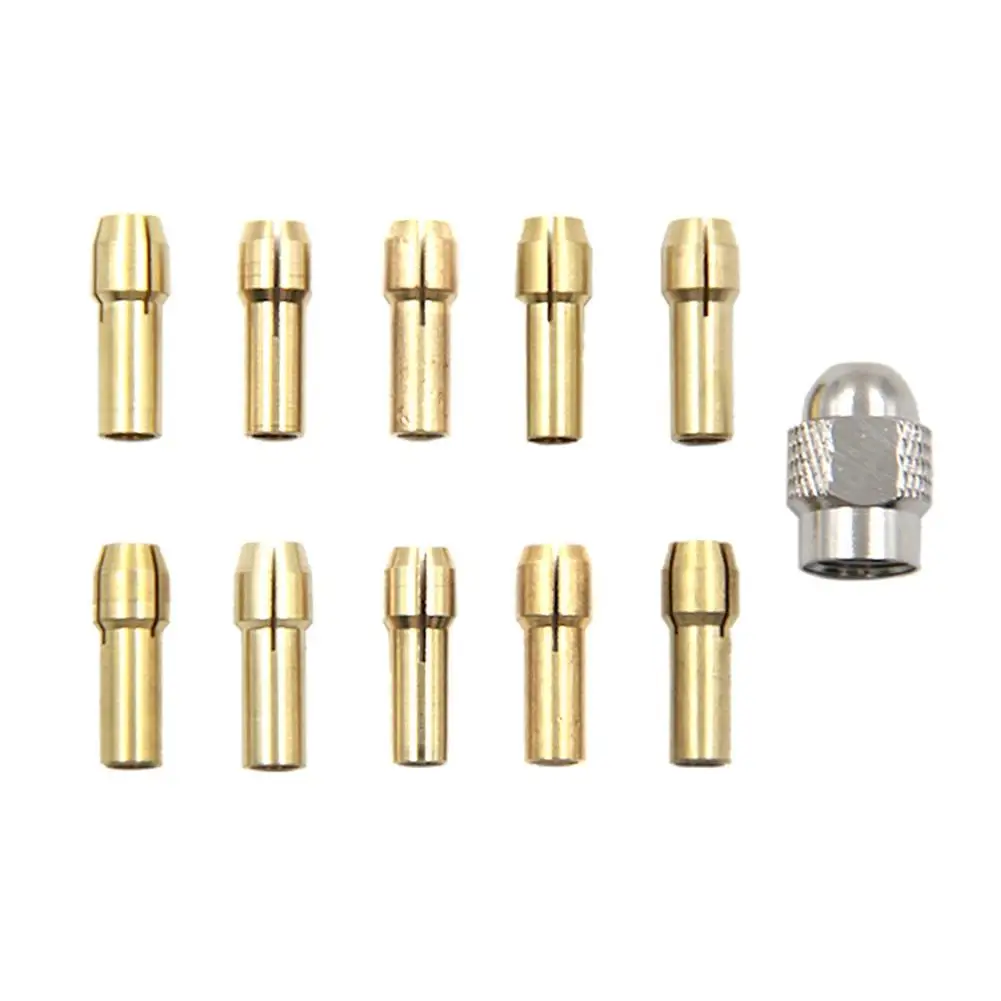 Mini Drill Chucks Adapter 10pcs w/ Nut Kits 0.5-3.2mm 4.3mm Shank Micro Brass Collet for Power Rotary Tools Replacement Parts