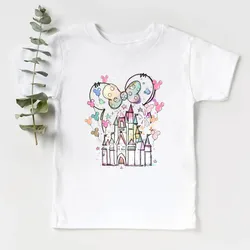 2024 Summer New Fashion Children's Clothing Girl Clothes 2 to 8 Years Disney Castle Print Cotton Short Sleeve Kids Tshirt