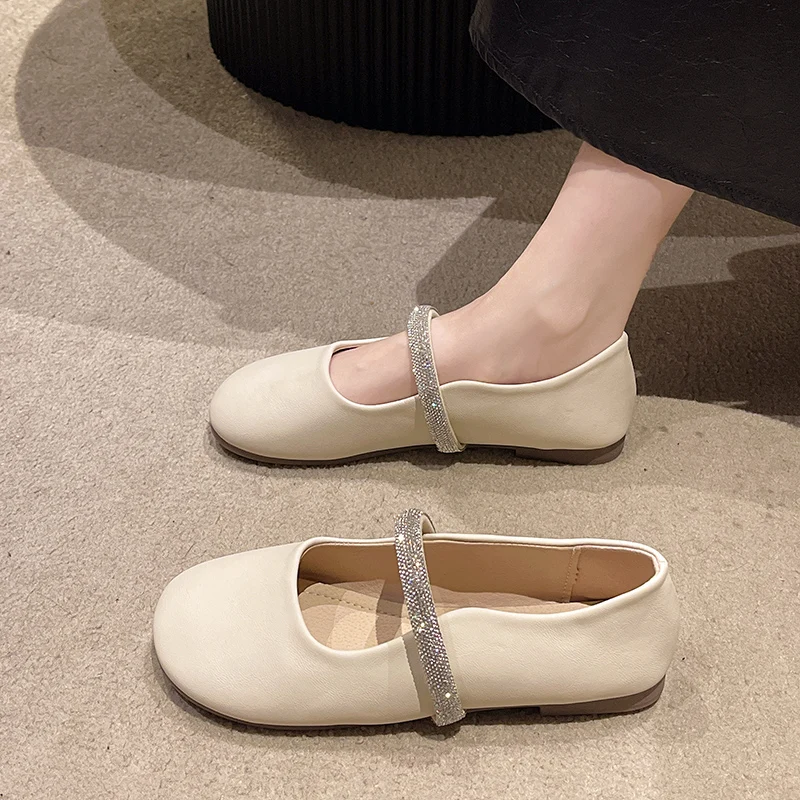 

Туфли женские с круглым носком, элегантные универсальные повседневные кроссовки на плоской подошве, лоферы с мехом, кристаллы, удобная новая обувь для бабушки, 2023