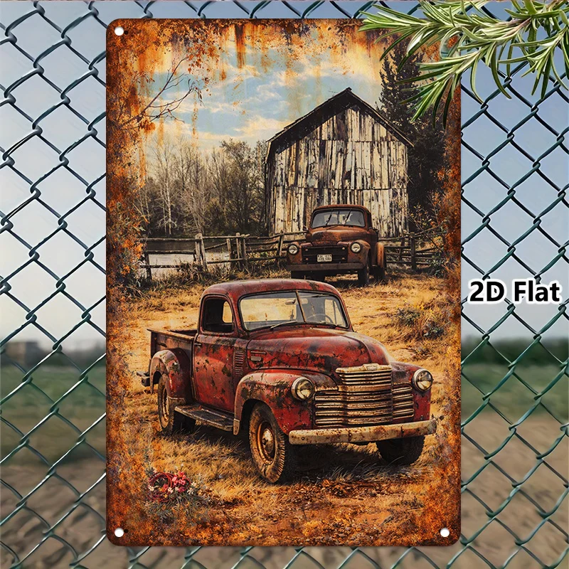 2D Flat - A Vintage Red Truck Tinplate Artwork for Decorating Living Rooms, Bedrooms, Hallways, And Kitchens. This Piece Makes a