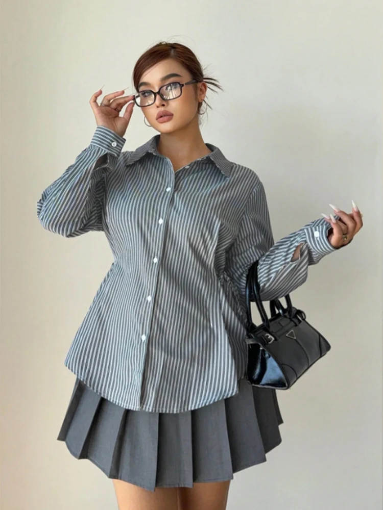 

Новые женские блузки в полоску большого размера, рубашки, элегантный галстук сбоку на талии, тонкий топ, дешевая женская одежда, бесплатная доставка, большие размеры