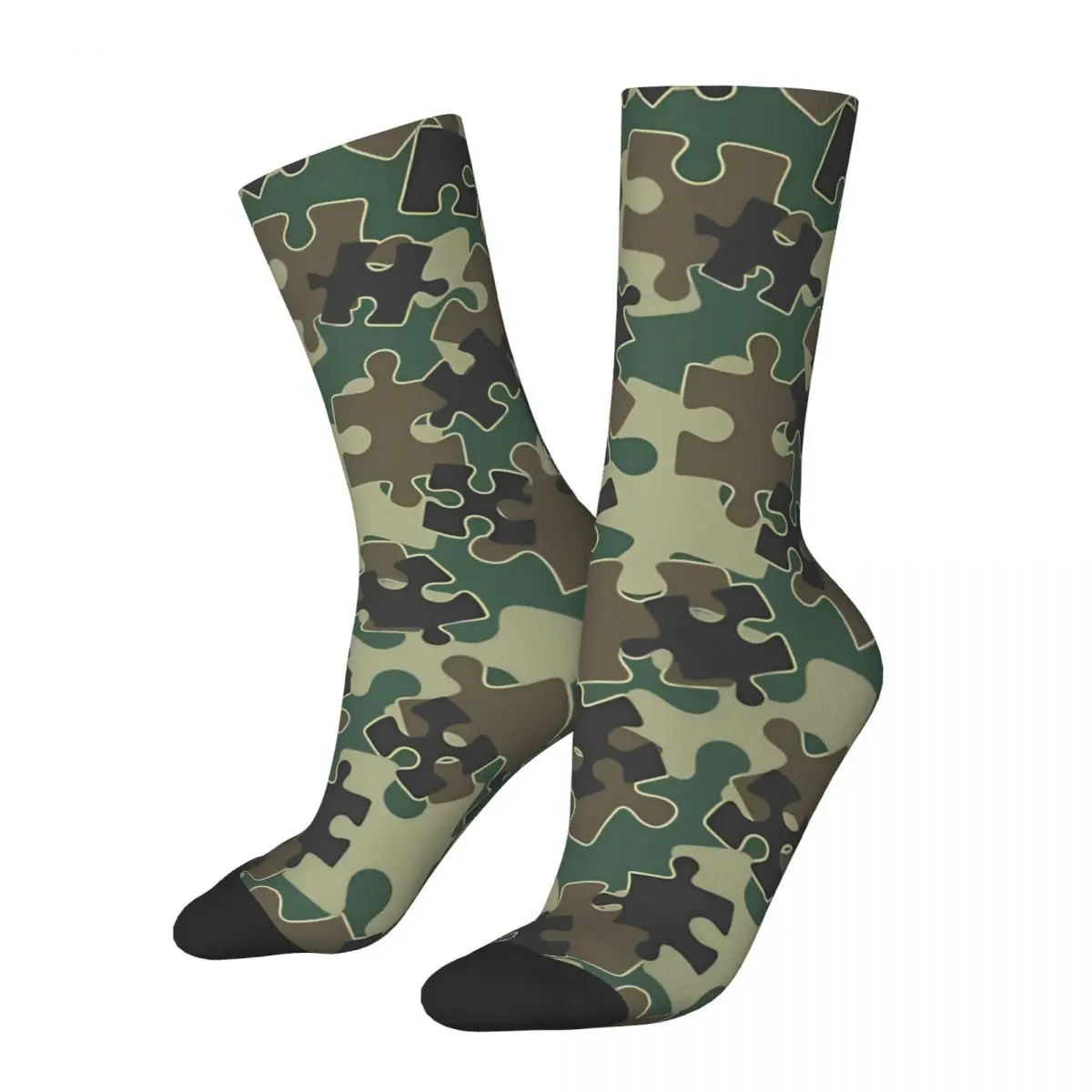 

Jigsaw Puzzle Pieces Camo WOODLAND GREEN Camouflage Kawaii Socks Travel Cartoon Pattern Socks