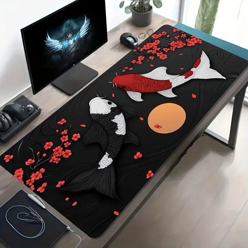 Koi Sakura Red Moon Art Decorative Pattern Mouse Pad, Non-Slip, Washable Rubber Bottom Large ,  Accessories Game Mouse Pad