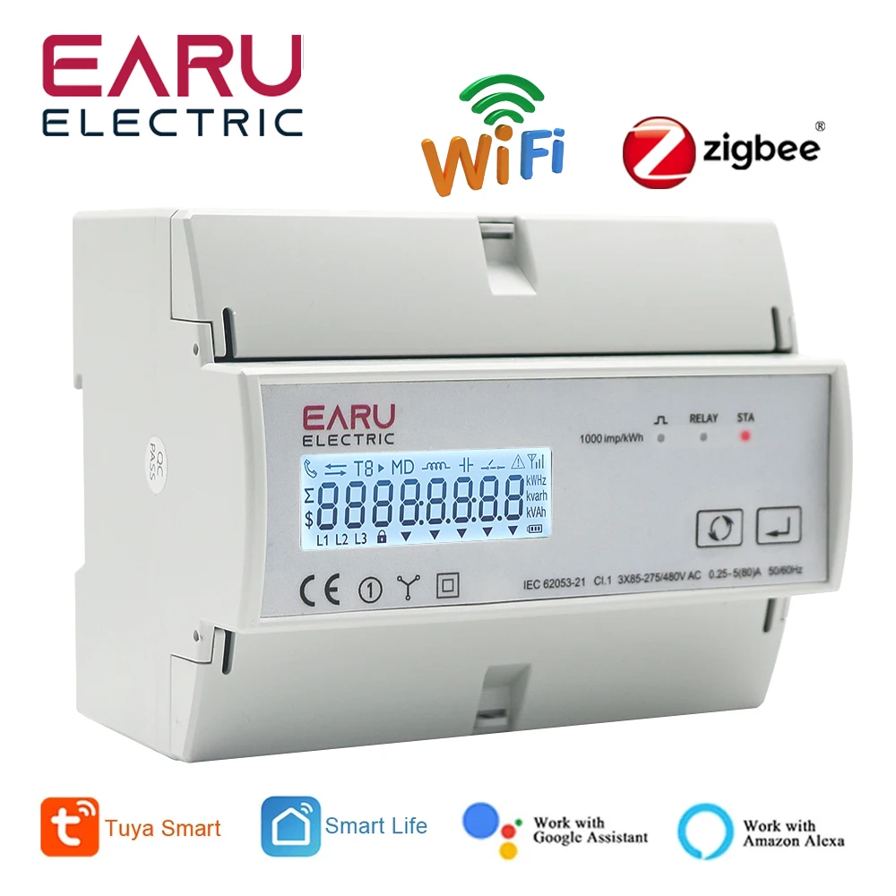 Tuya WiFi ZigBee Three Phase Two-way Bidirectional Energy KWh Meter Monitor Wattmeter Support Modbus RTU 3*85/190V or 230/400VAC 